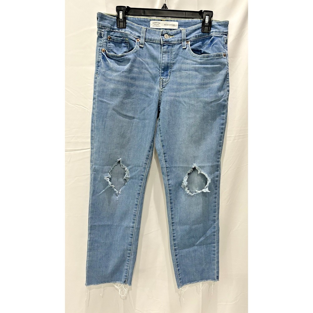 Signature Levi Strauss Womens Jeans Mid Rise Boyfriend Distress Light Size 12/31